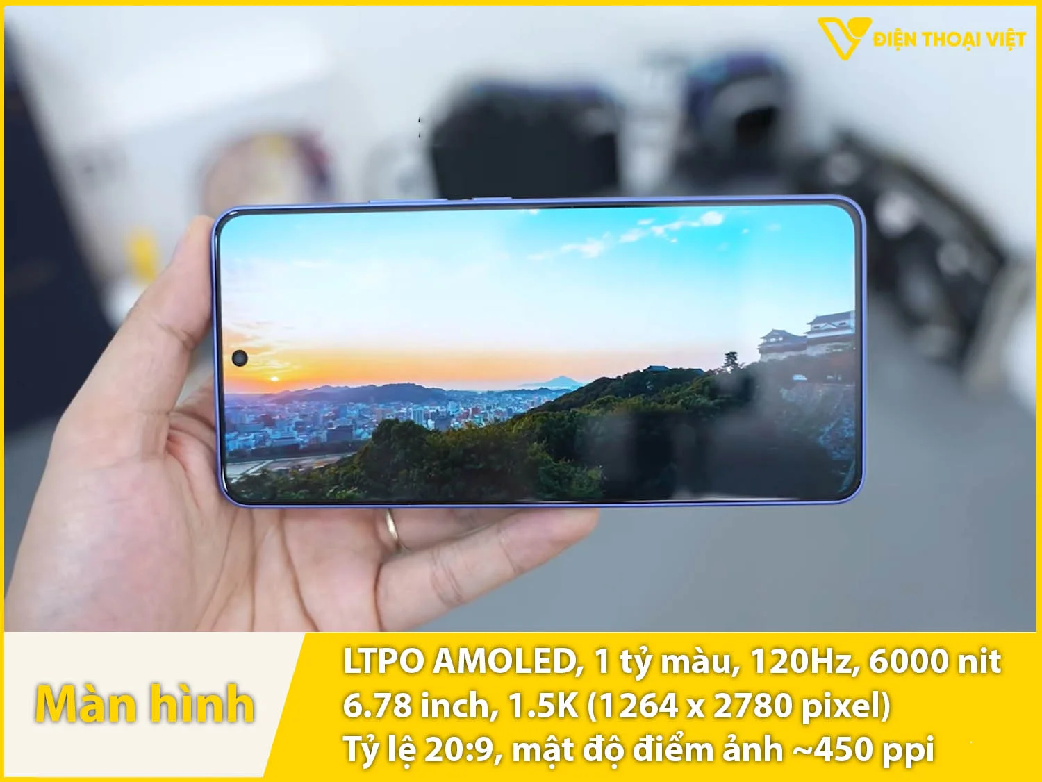 Màn hình LTPO AMOLED 120Hz, độ phân giải 1.5K, 6000nit