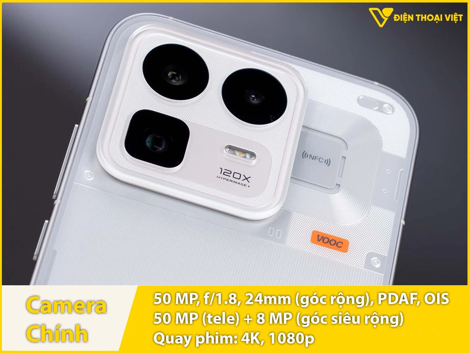 Camera sau 50MP + Góc rộng 8MP + Tele 50MP