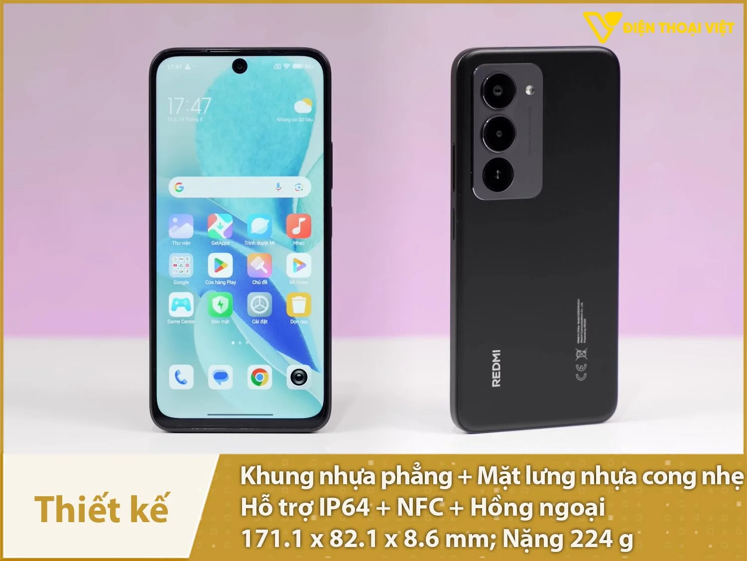 Thiết kế vuông vức, mặt lưng cong nhẹ, có IP64