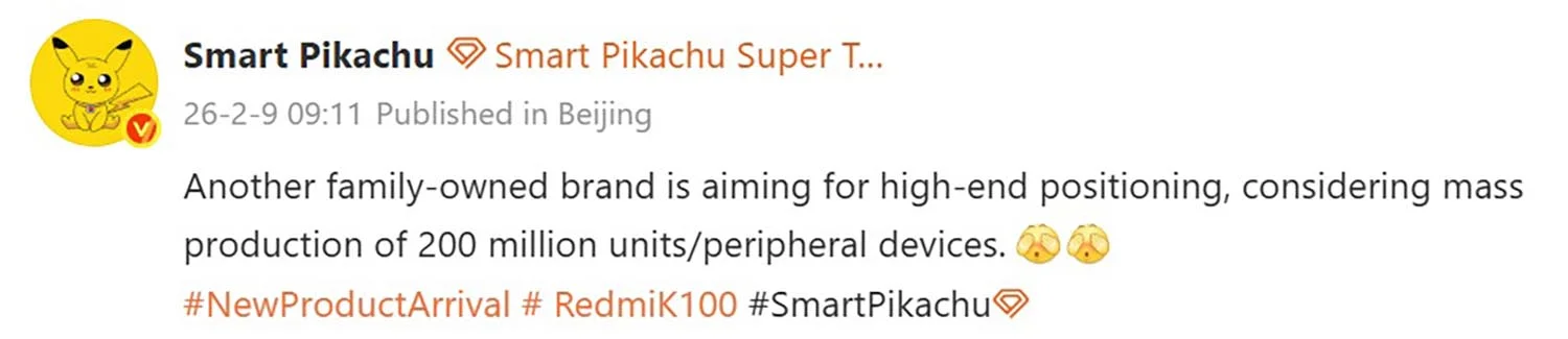 Chuyên gia rỏ rỉ Smart Pikachu tiết lộ dòng REDMI K100 có camera 200MP