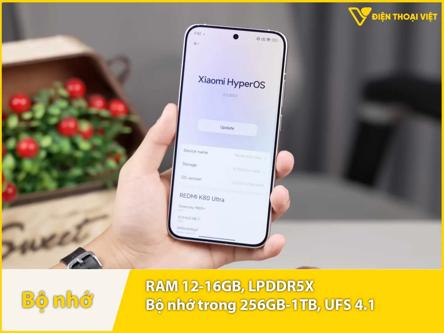 REDMI K80 Ultra có RAM 12-16GB & Bộ nhớ trong 256GB-1TB