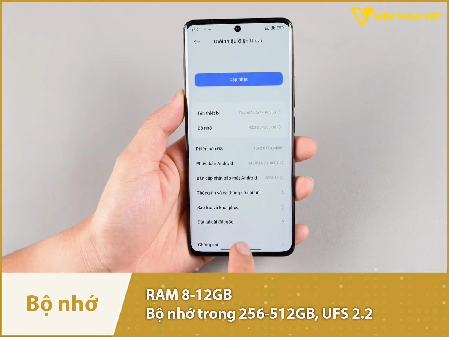 Redmi Note 14 Pro 5G có RAM 8-12GB & Bộ nhớ trong 128-512GB