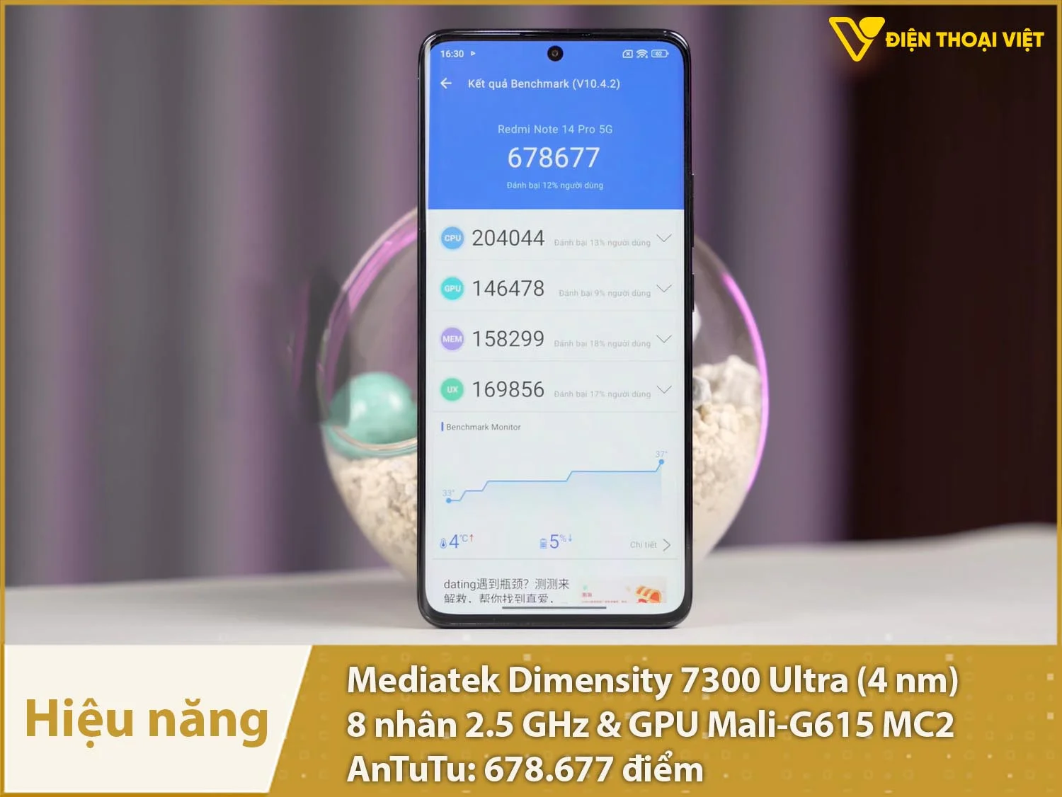 Hiệu năng đủ mạnh với 678.677 điểm AnTuTu