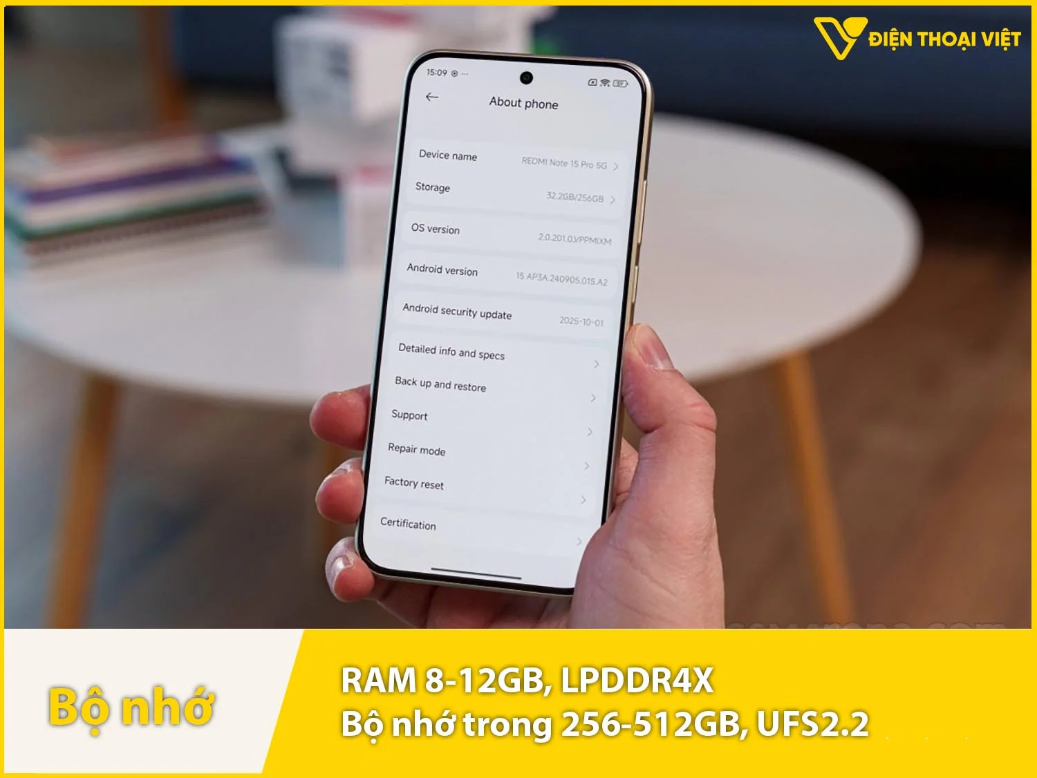 REDMI Note 15 Pro 5G có RAM 8-12GB & Bộ nhớ trong 256-512GB