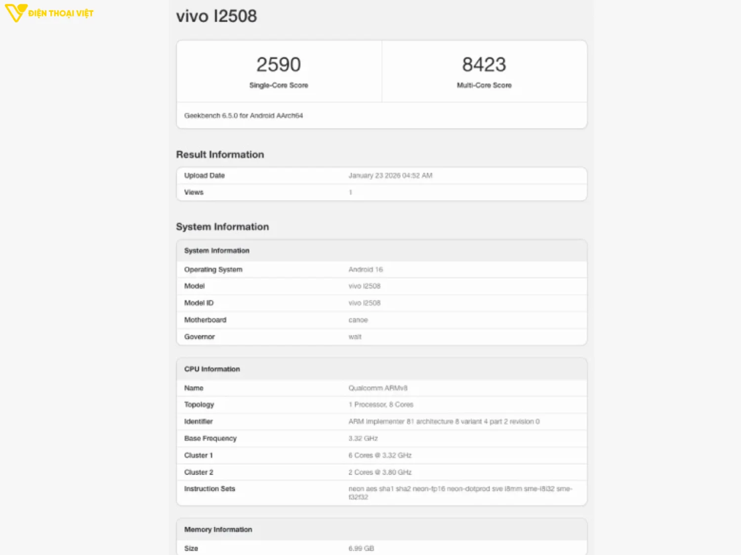 Kết quả Geekbench iQOO 15R