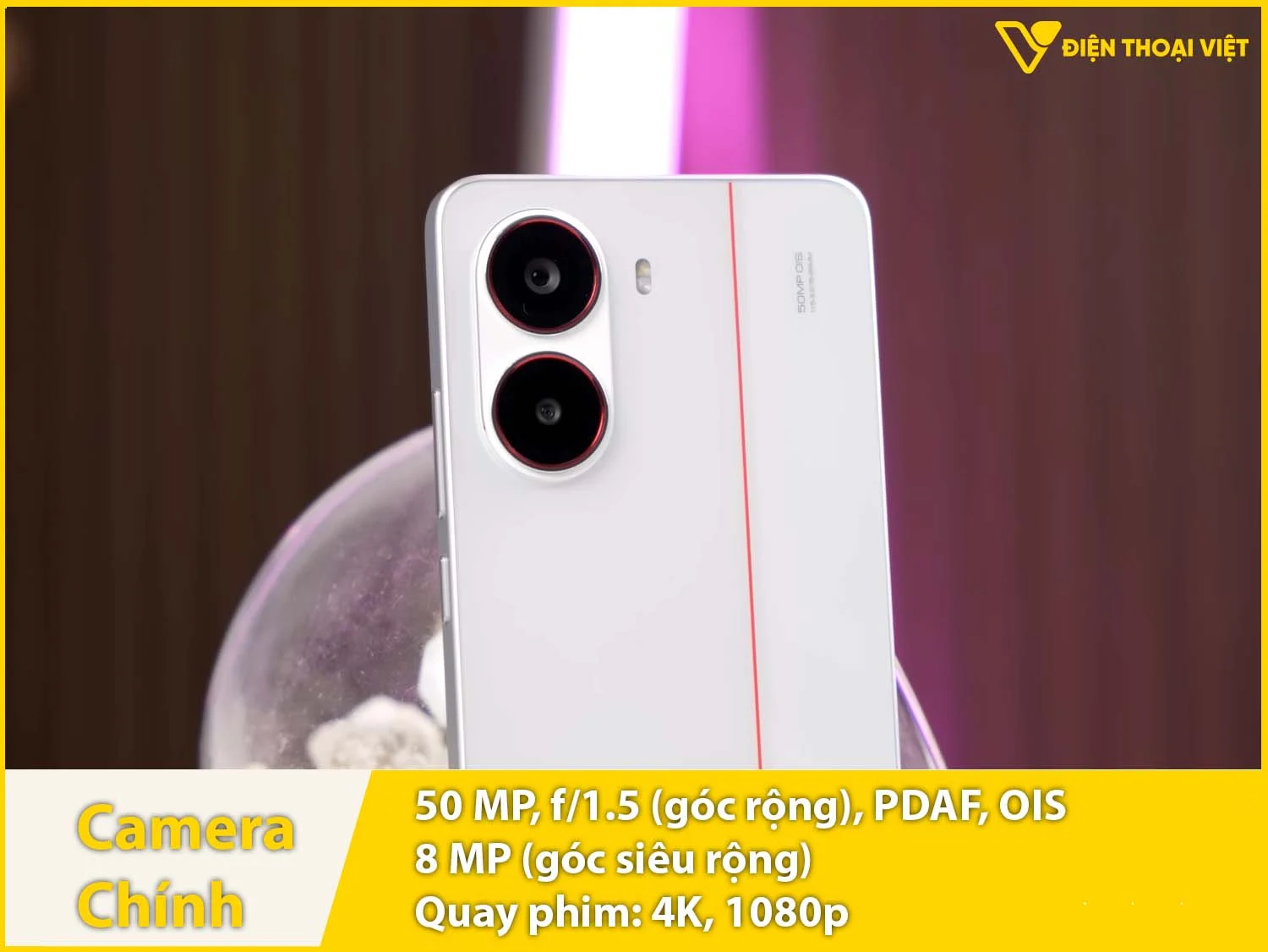 Camera sau 50MP + Góc rộng 8MP & Quay phim 4K