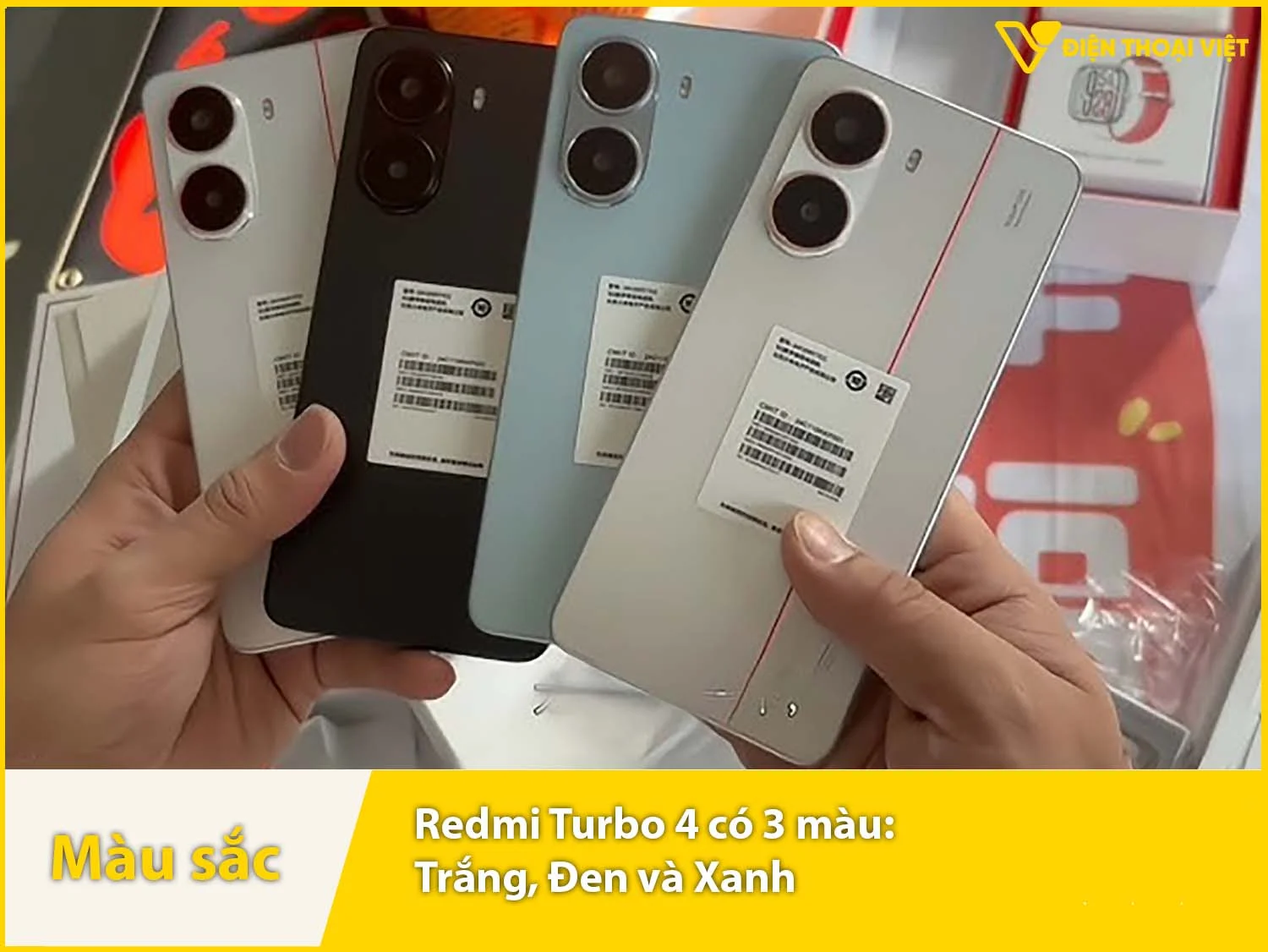 Redmi Turbo 4 cung cấp 3 phiên bản màu sắc: Xanh, Đen và Trắng
