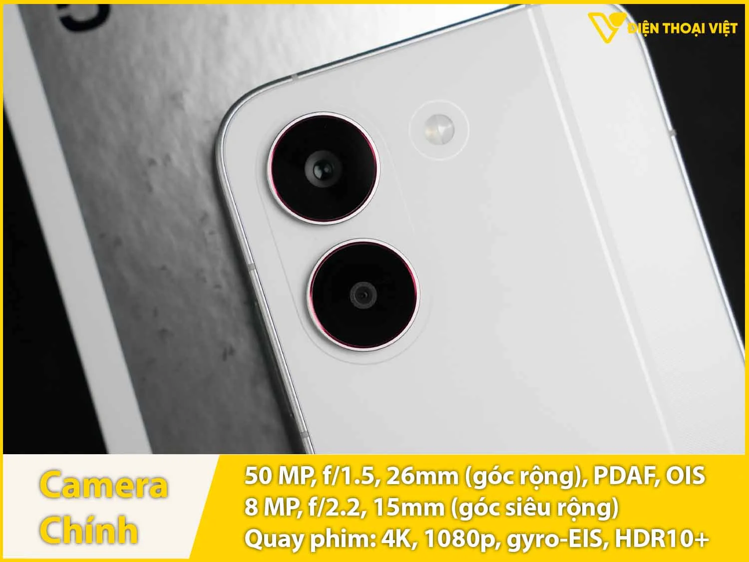 Camera sau 50MP + Góc siêu rộng 8MP & Quay phim 4K