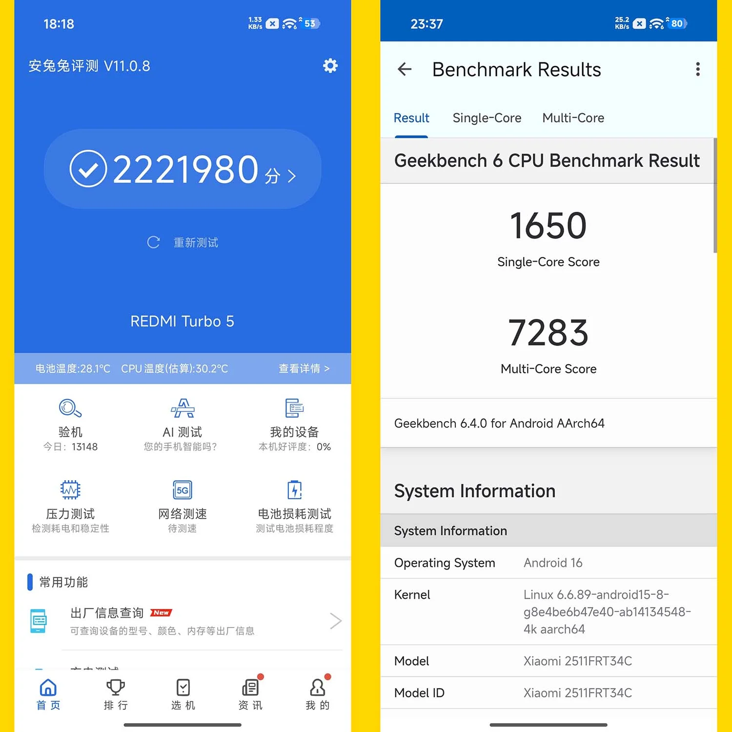 REDMI Turbo 5 đạt 2.221.980 điểm AnTuTu