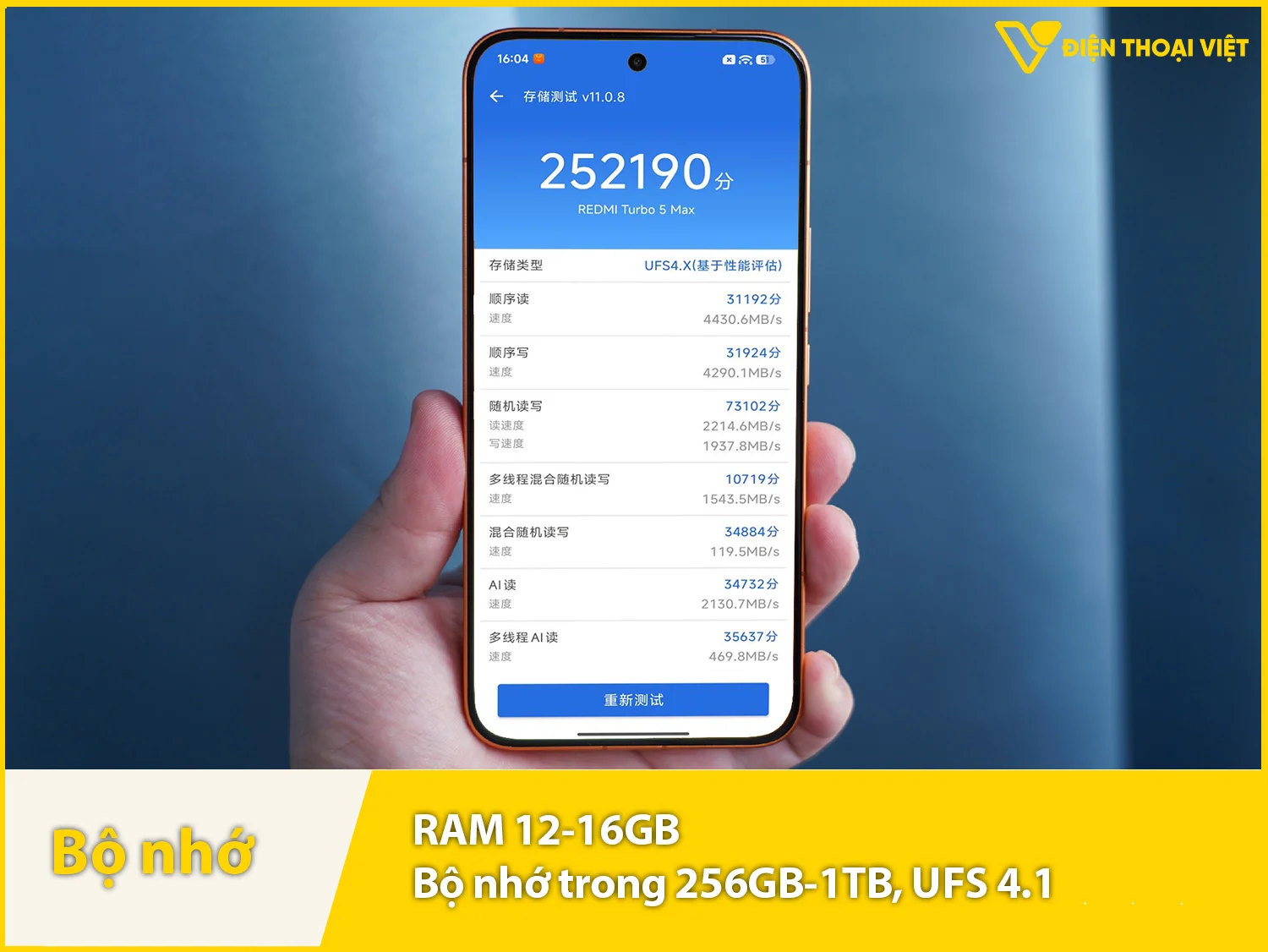 REDMI Turbo 5 Max có RAM 12-16GB & Bộ nhớ trong 256-512GB