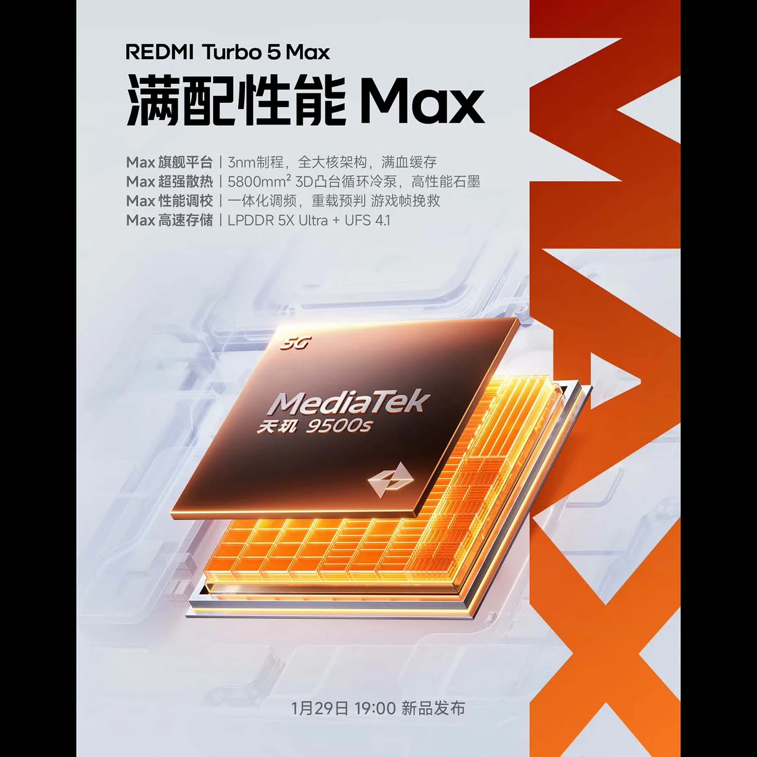 REDMI Turbo 5 Max sở hữu chip Dimensity 9500s
