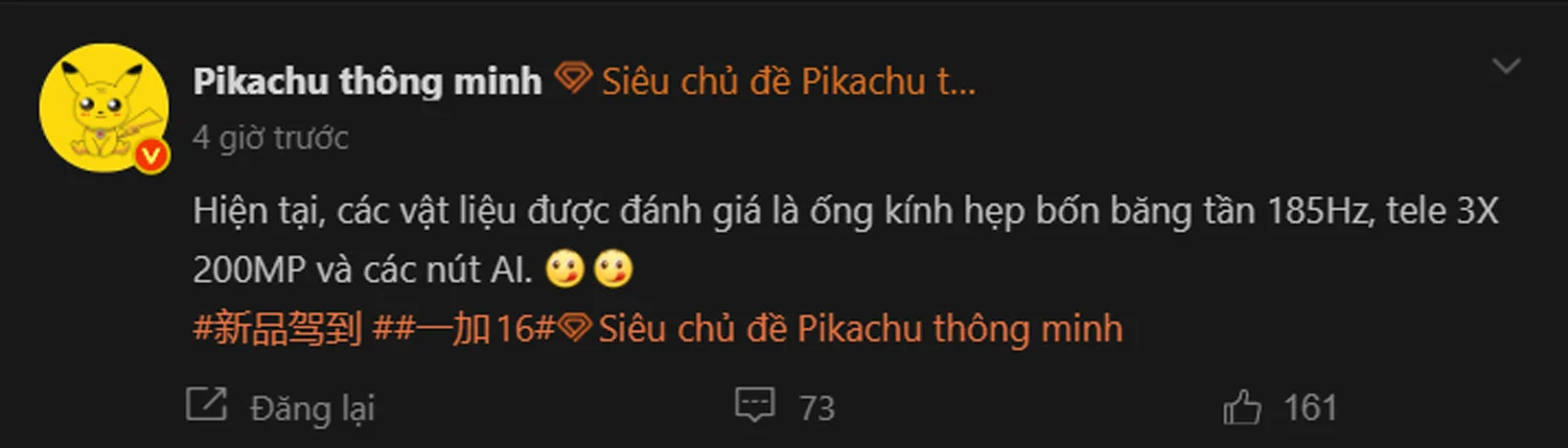 Smart Pikachu đưa tin về OnePlus 16