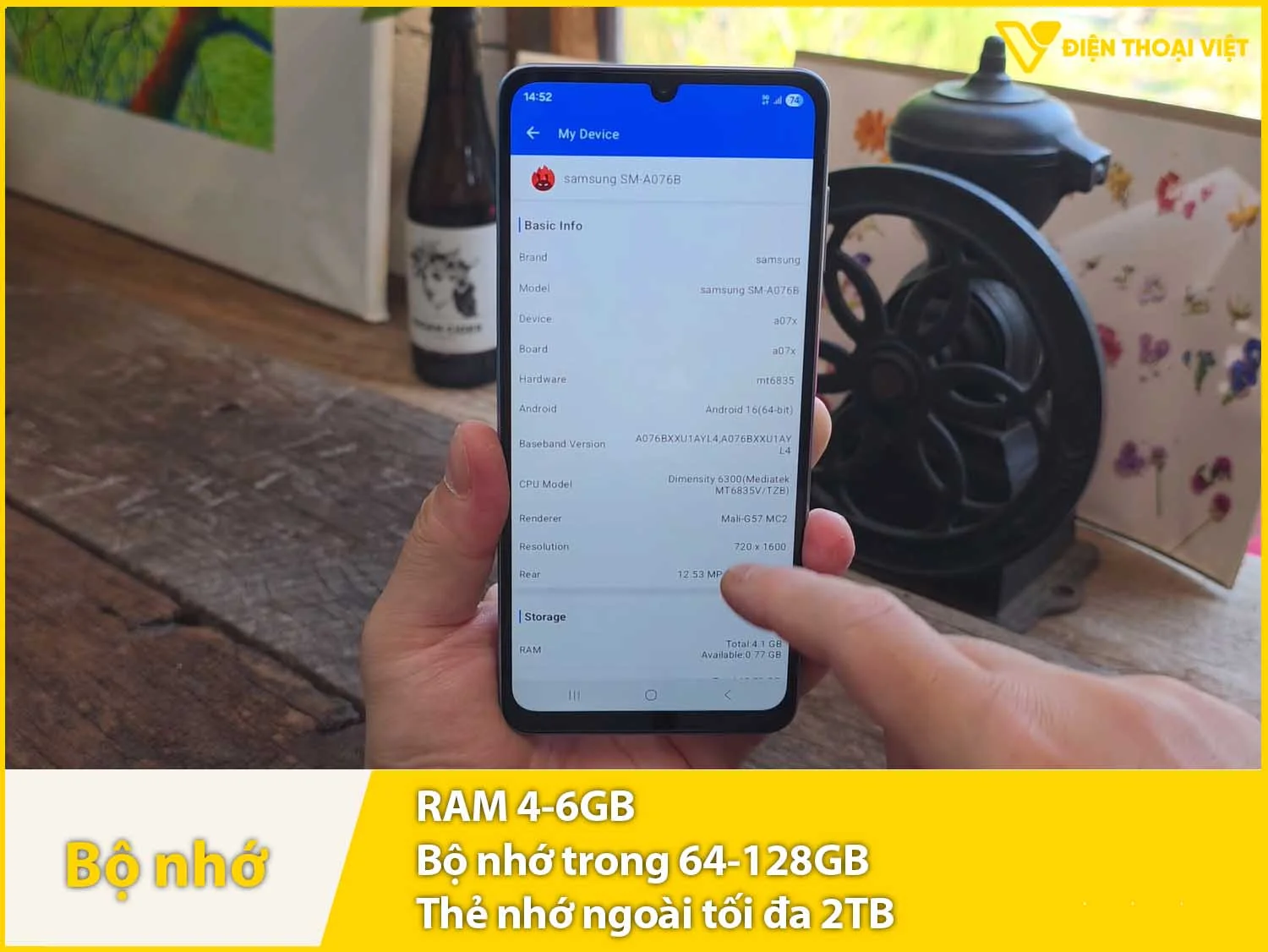 Samsung A07 5G có RAM 4-6GB & Bộ nhớ trong 64-128GB
