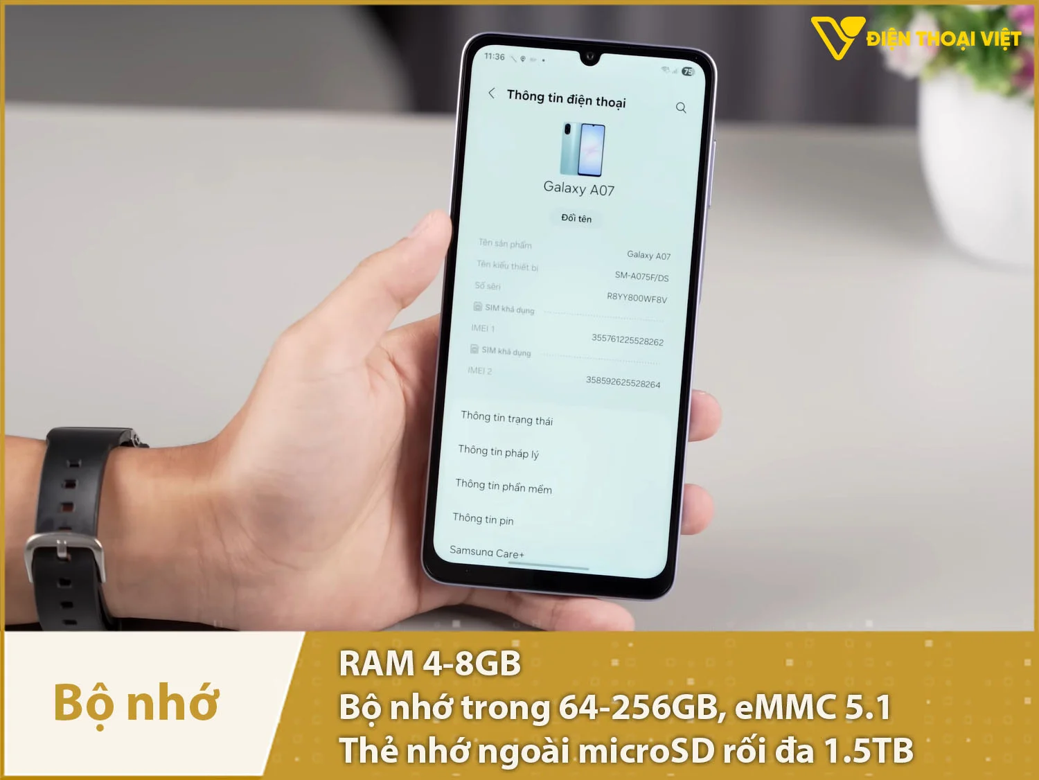 Samsung Galaxy A07 có RAM 4-8GB & Bộ nhớ trong 64-256GB