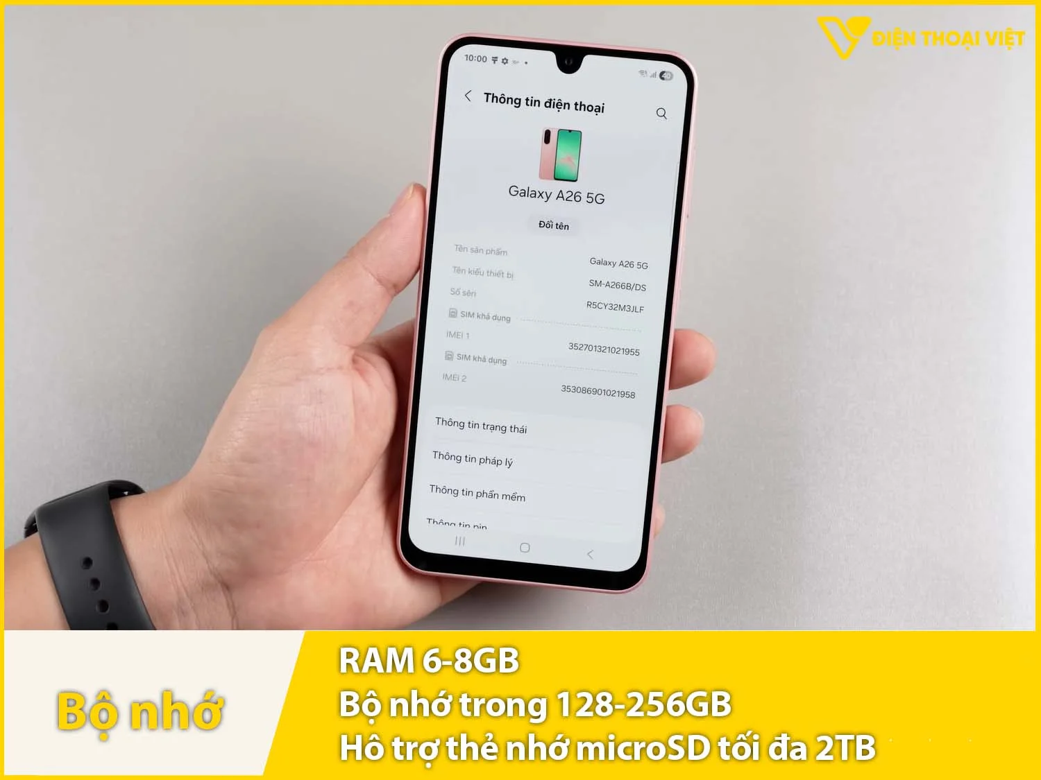 Samsung Galaxy A26 có RAM 6-8GB & Bộ nhớ trong 128-256GB