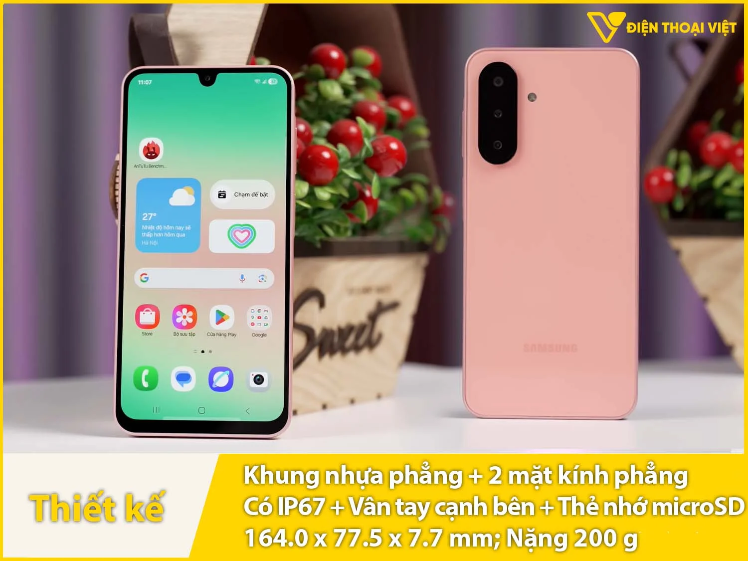 Thiết kế cao cấp với 2 mặt kính, có IP67