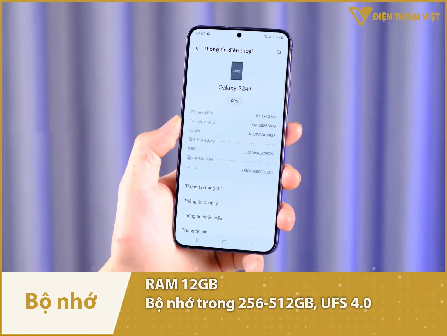 Samsung Galaxy S24 Plus có RAM 12GB & Bộ nhớ trong 256-512GB