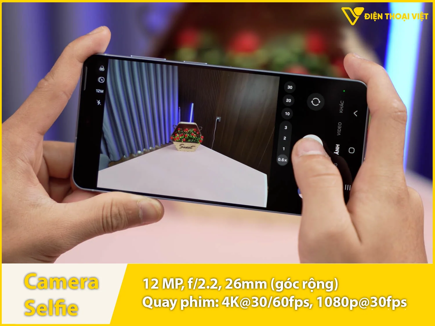 Camera selfie 12MP & quay video 4K