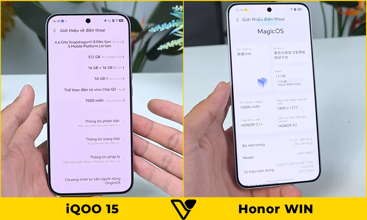 So sánh màn hình iQOO 15 vs Honor WIN