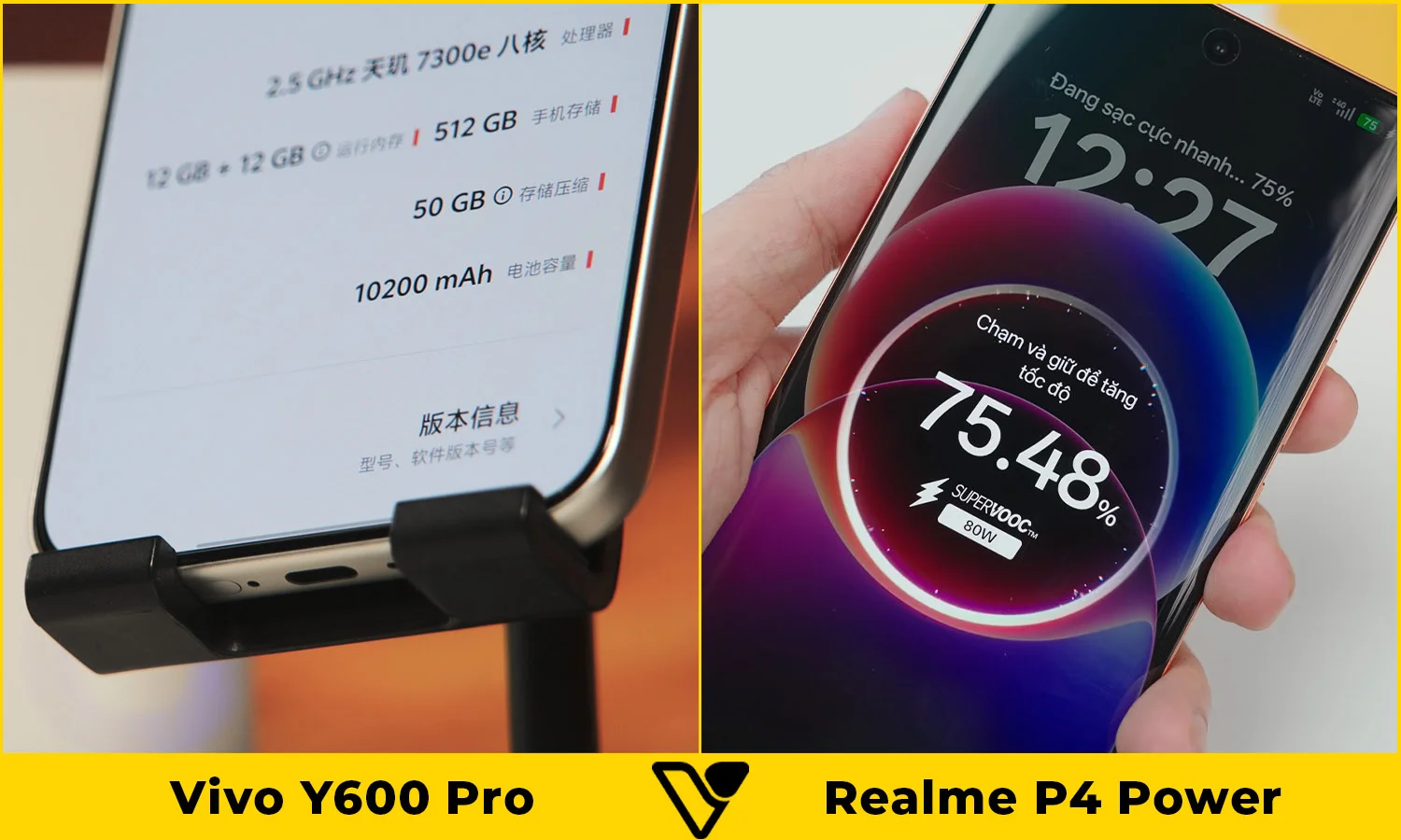 So sánh pin và sạc Vivo Y600 Pro vs Realme P4 Power