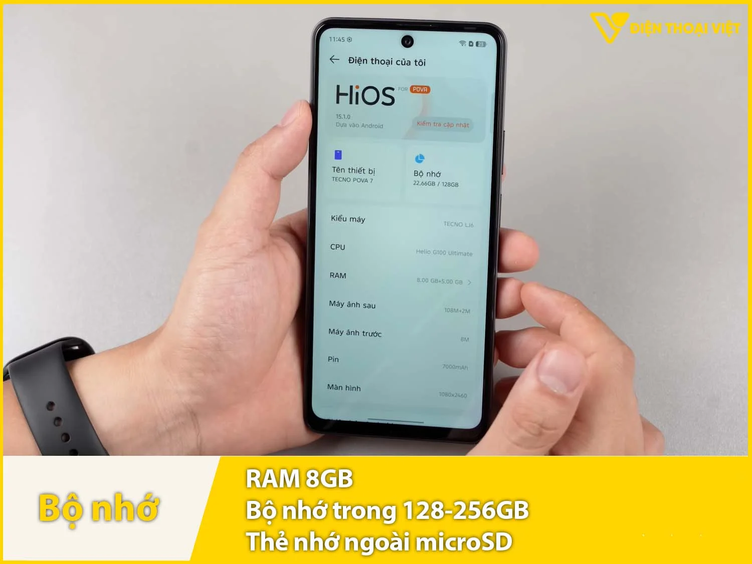 Tecno POVA 7 có RAM 8GB & Bộ nhớ trong 128-256GB