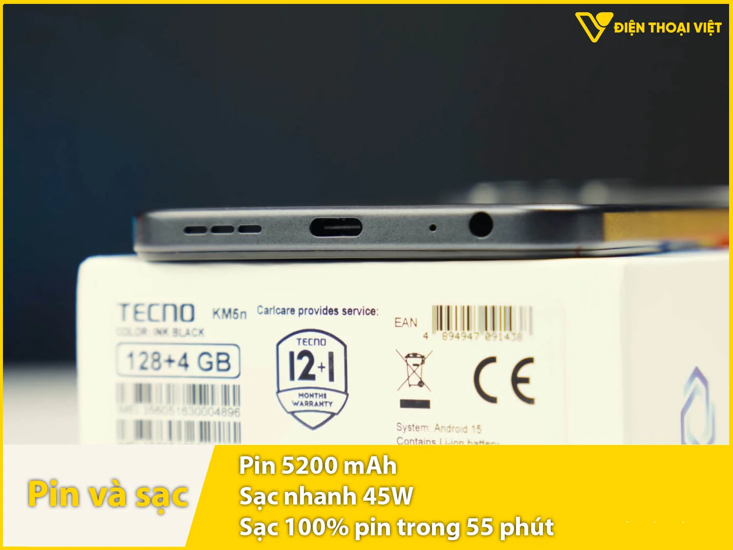 Pin 5200mAh & Sạc nhanh 45W