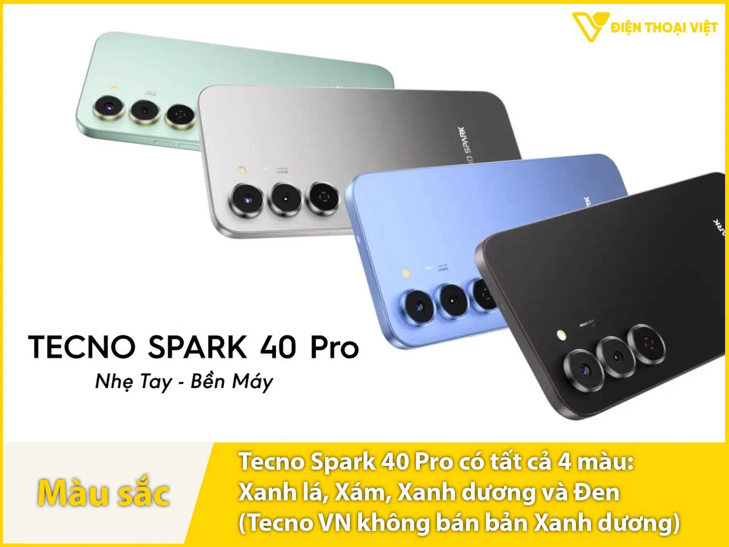 Tecno Spark 40 Pro cung cấp tất cả 4 màu sắc