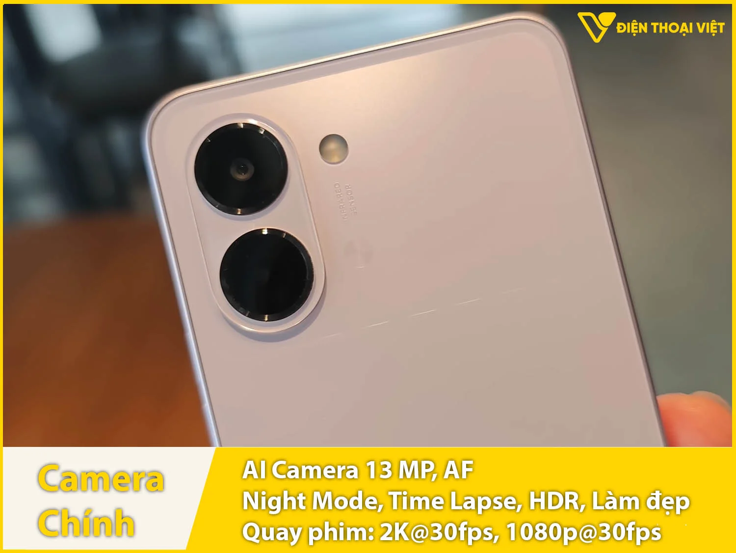 Camera sau AI 13MP & Quay video tối đa 2K
