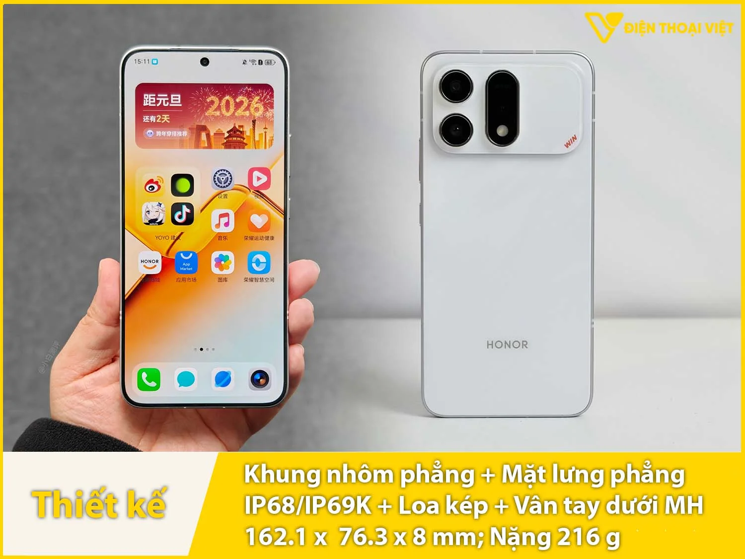 Thiết kế vuông vức & Khung nhôm - Mặt lưng thủy tinh hữu cơ - IP68/IP679K