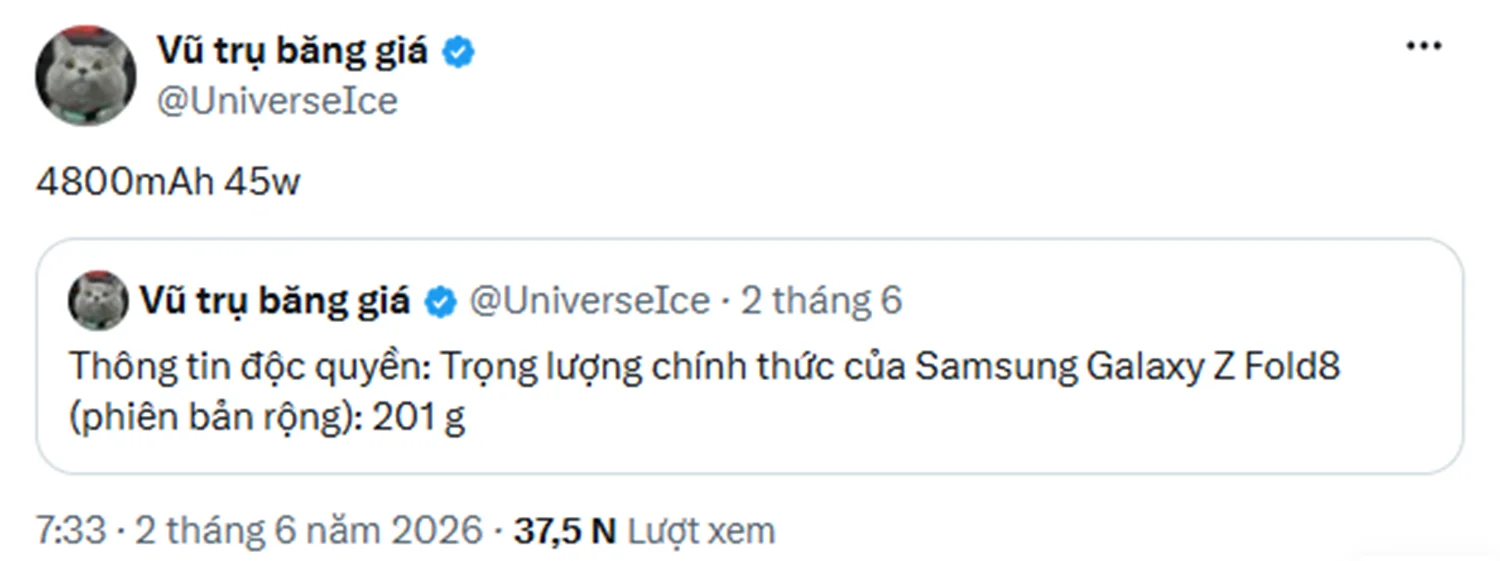 Samsung Galaxy Z Fold 8 có thể chỉ nặng 201g
