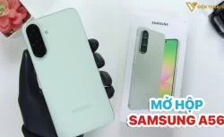 Mở hộp Samsung A56: Thiết kế vuông vức, khung kim loại là điểm cộng