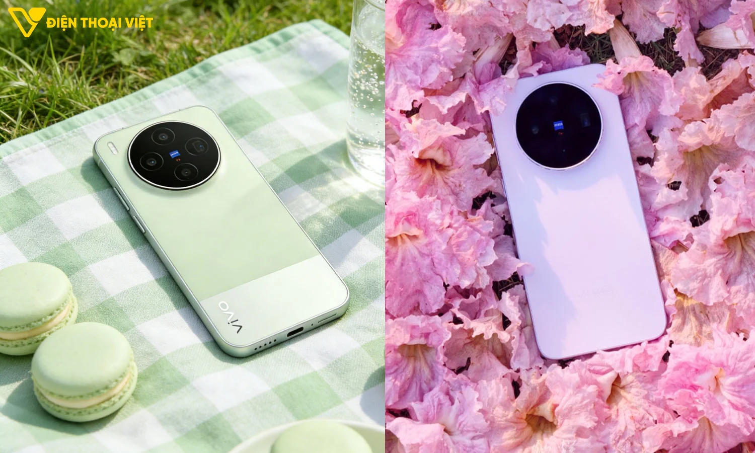 Vivo X300s màu xanh lá và tím