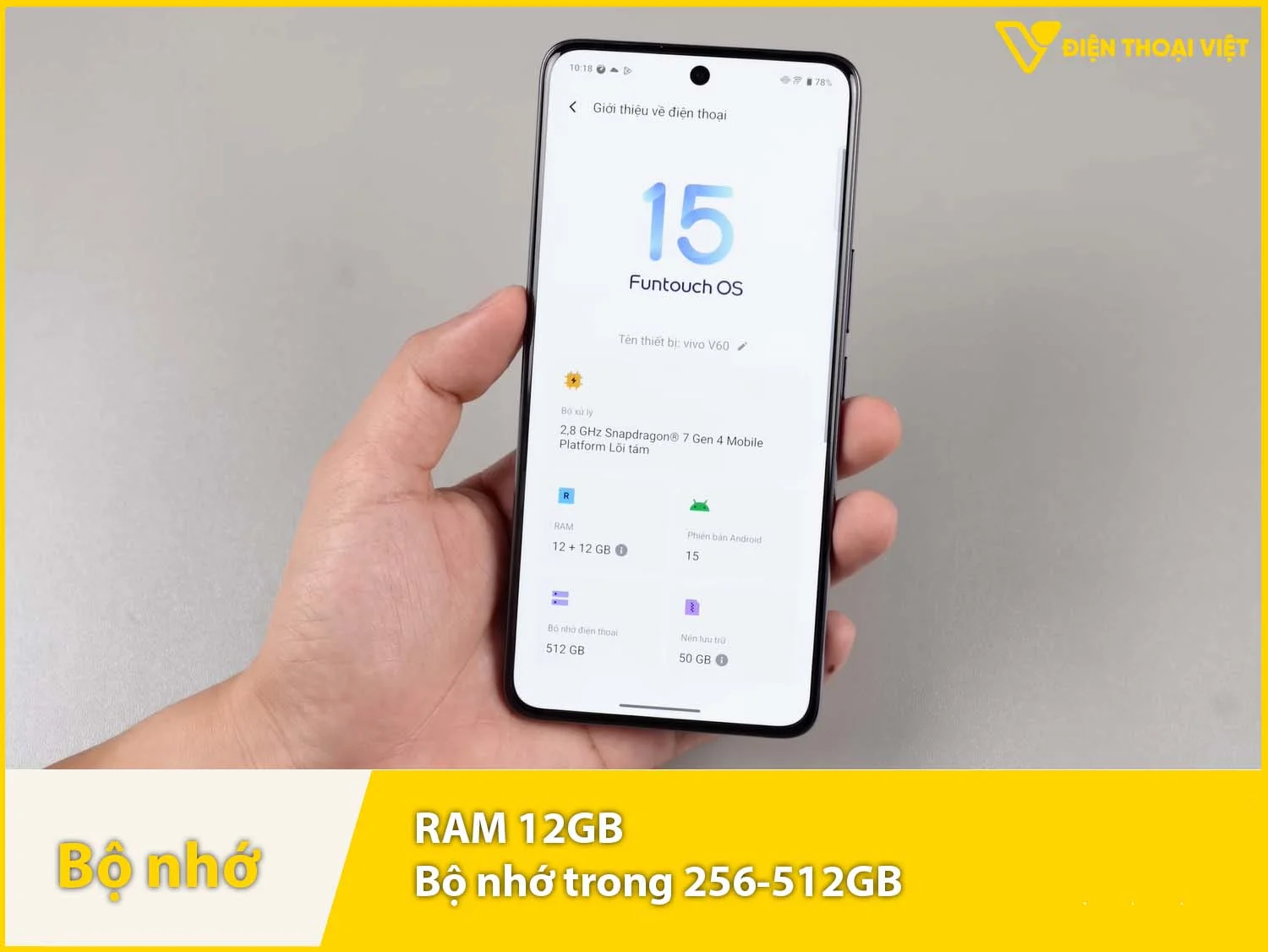 Vivo V60 có RAM 12GB & Bộ nhớ trong 256-512GB