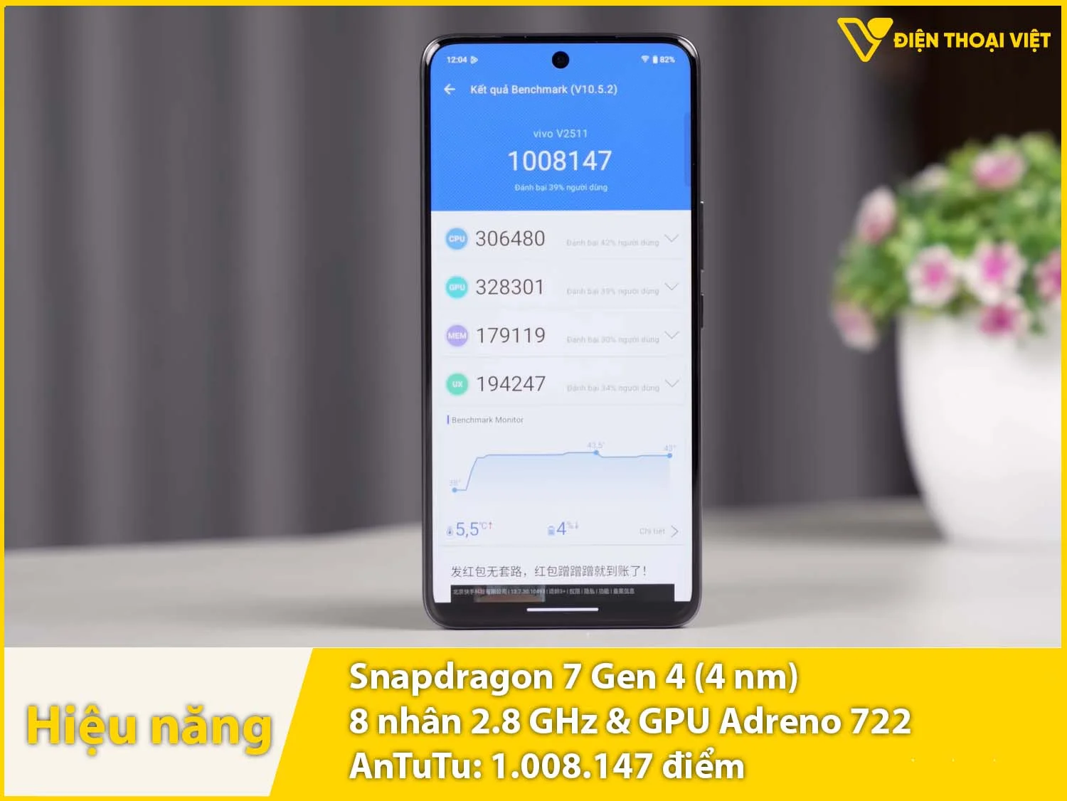 Hiệu năng mạnh mẽ với 1.008.147 điểm AnTuTu