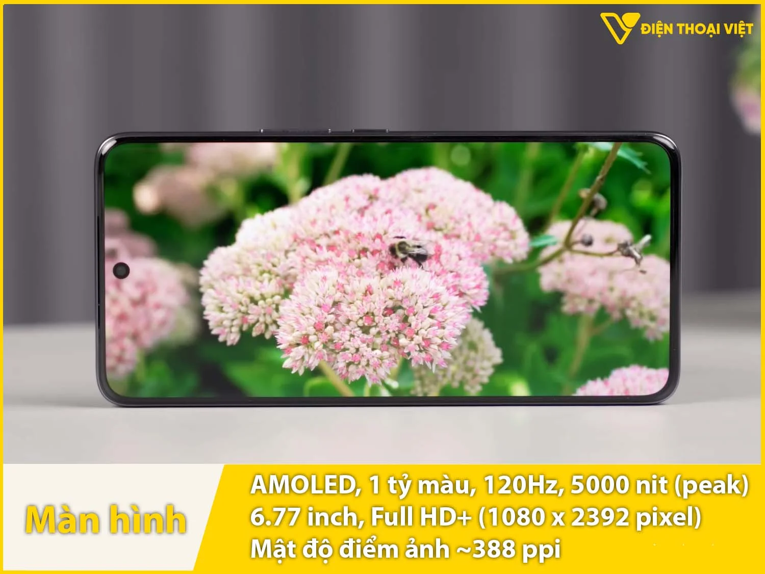Màn hình AMOLED 1 tỷ màu 120Hz, độ sáng 5000nit