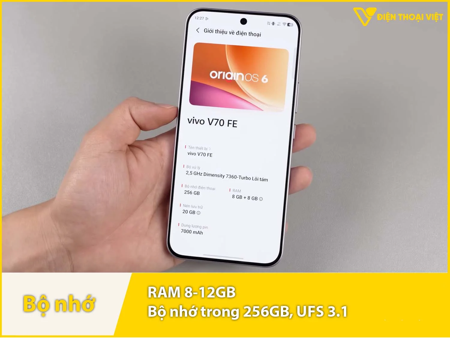 Vivo V70 FE có RAM 8-12GB & Bộ nhớ trong 256GB
