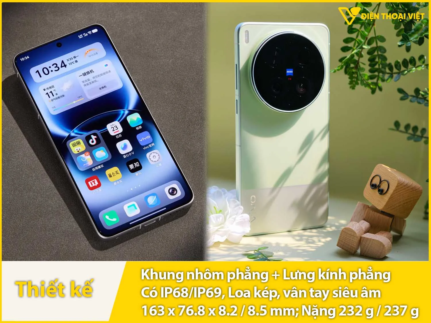 Khung nhôm chắc chắn & 2 mặt kính cường lực
