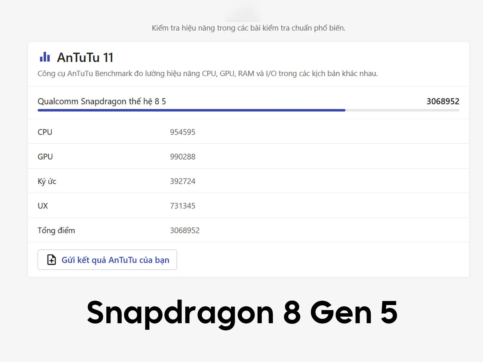Vivo X300E có chip Snapdragon 8 Gen 5 đạt khoảng 3.068.688 điểm AnTuTu