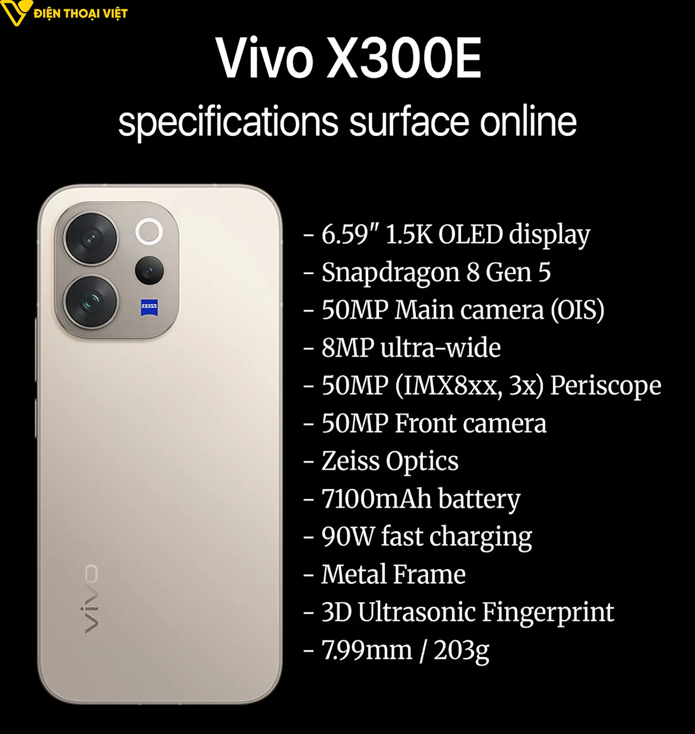 Một số thông số kỹ thuật của Vivo X300e (dự đoán)