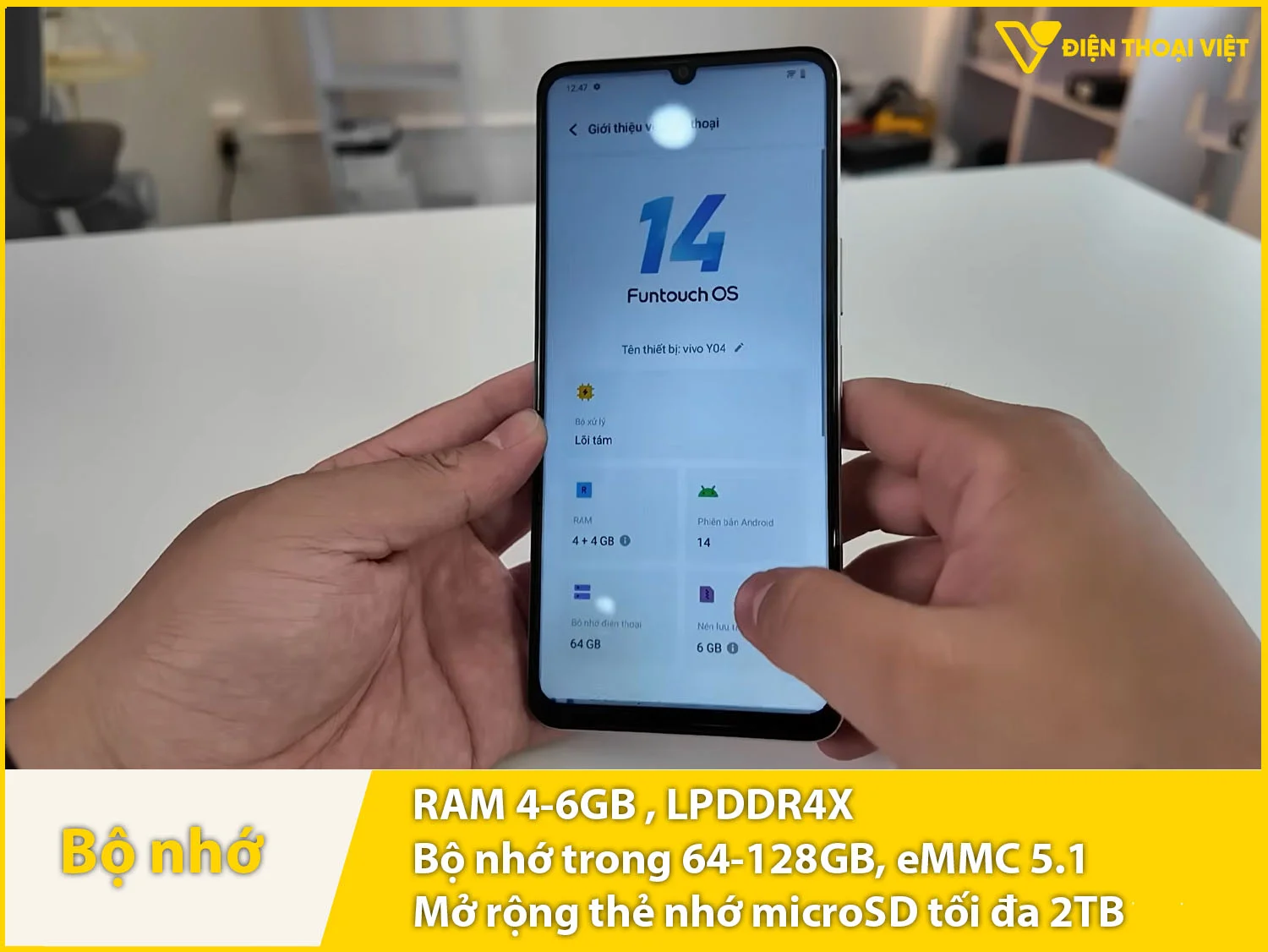Vivo Y04 có RAM 4-6GB & Bộ nhớ trong 64-128GB