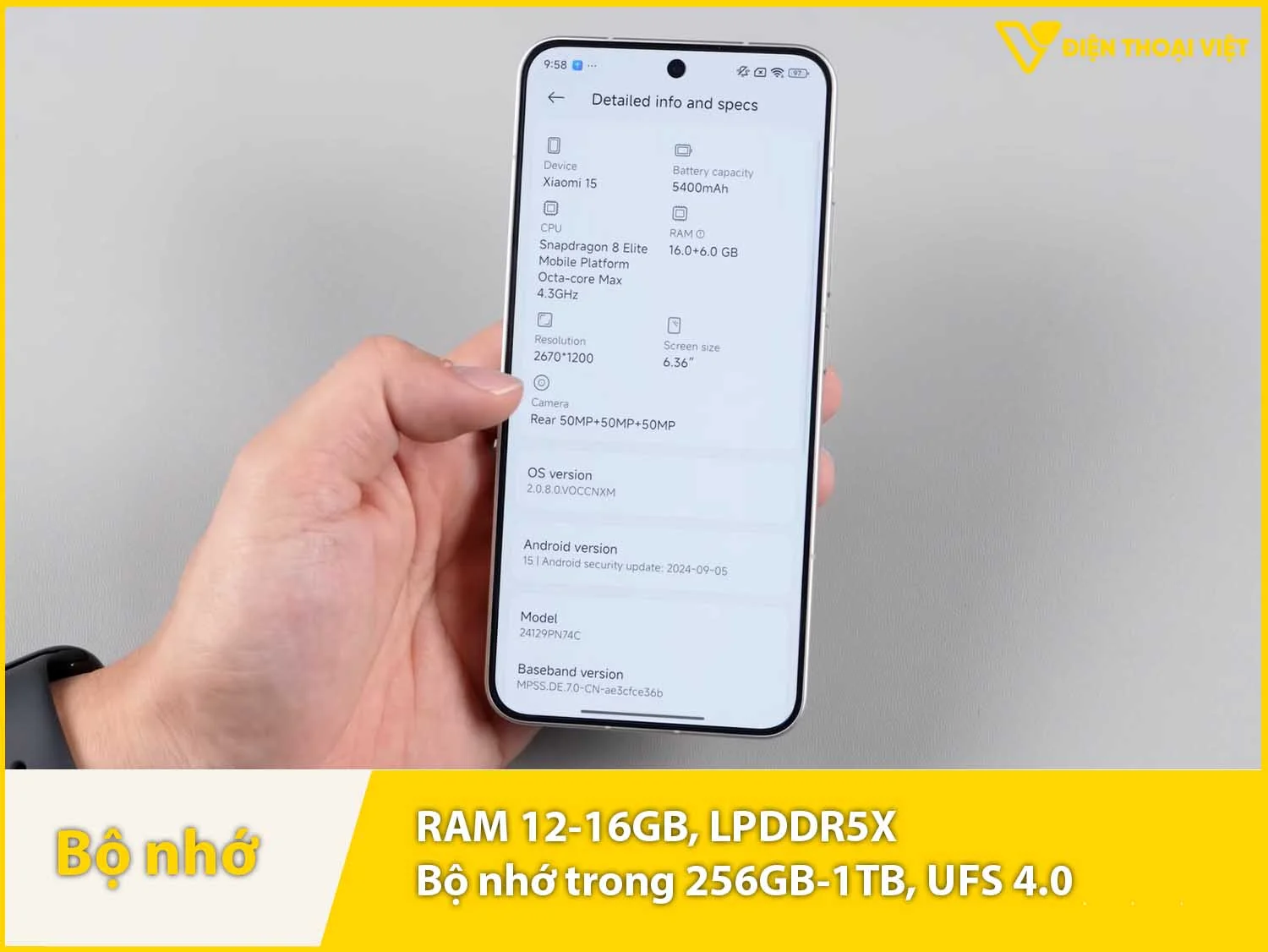 Xiaomi 15 có RAM 12GB & bộ nhớ 256-512GB
