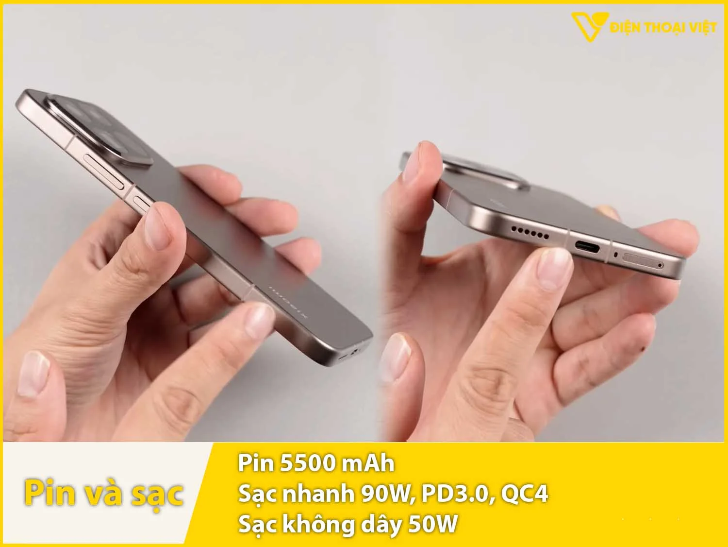 Pin 5500mAh & Sạc 90W, không dây 50W