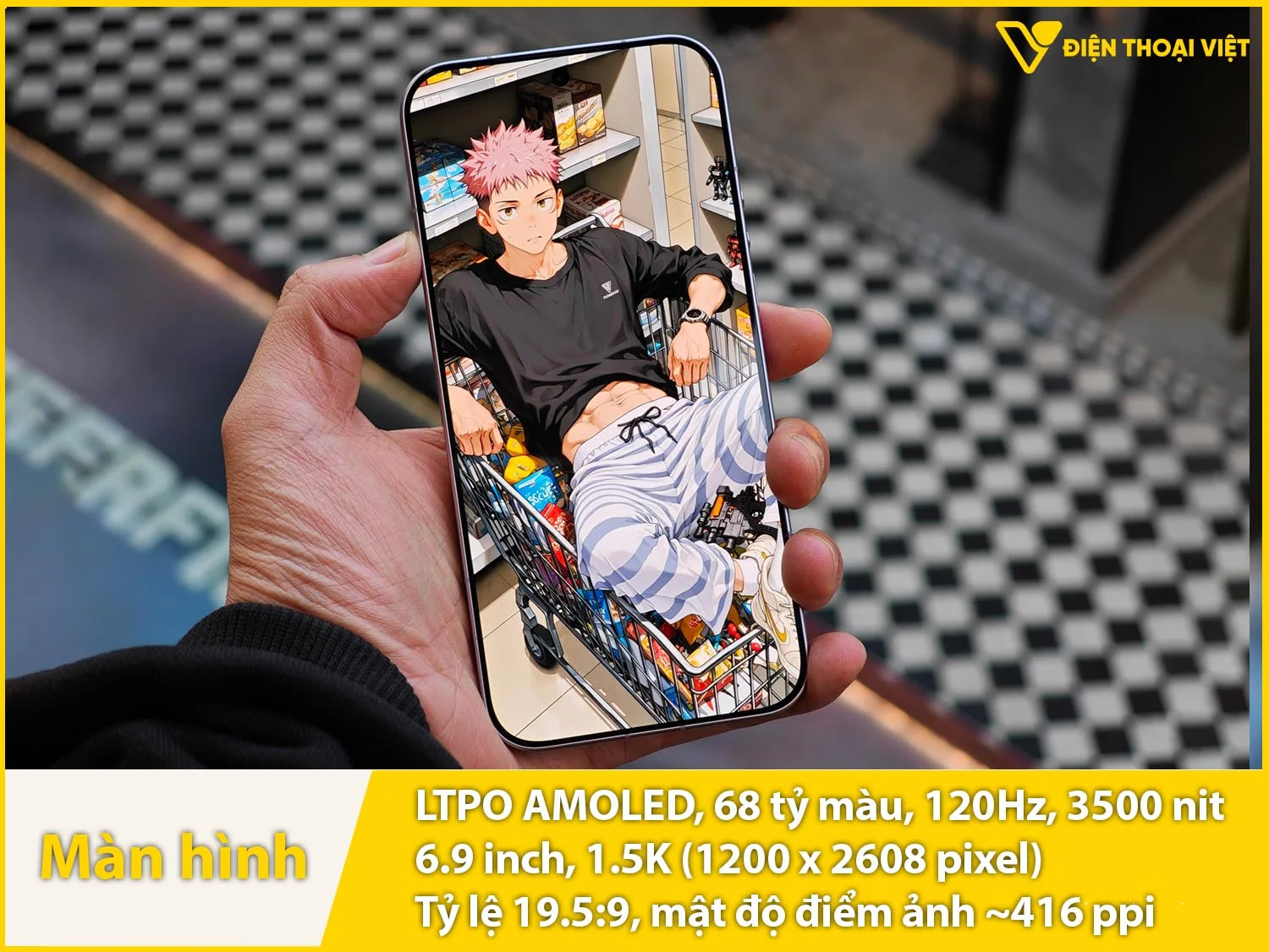 Màn hình AMOLED 68 tỷ màu 120Hz, 6,9 inch 1.5K, độ sáng 3500 nit