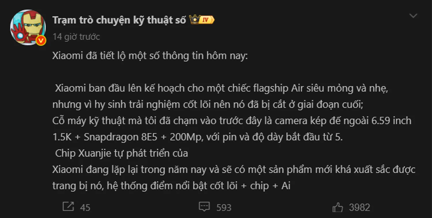 Thông số Xiaomi Air không được ra mắt