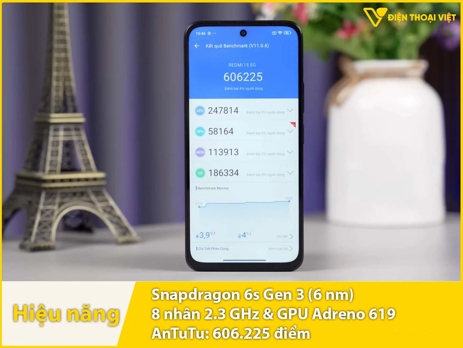 Hiệu năng khá mạnh và mượt mà với 606.225 điểm AnTuTu