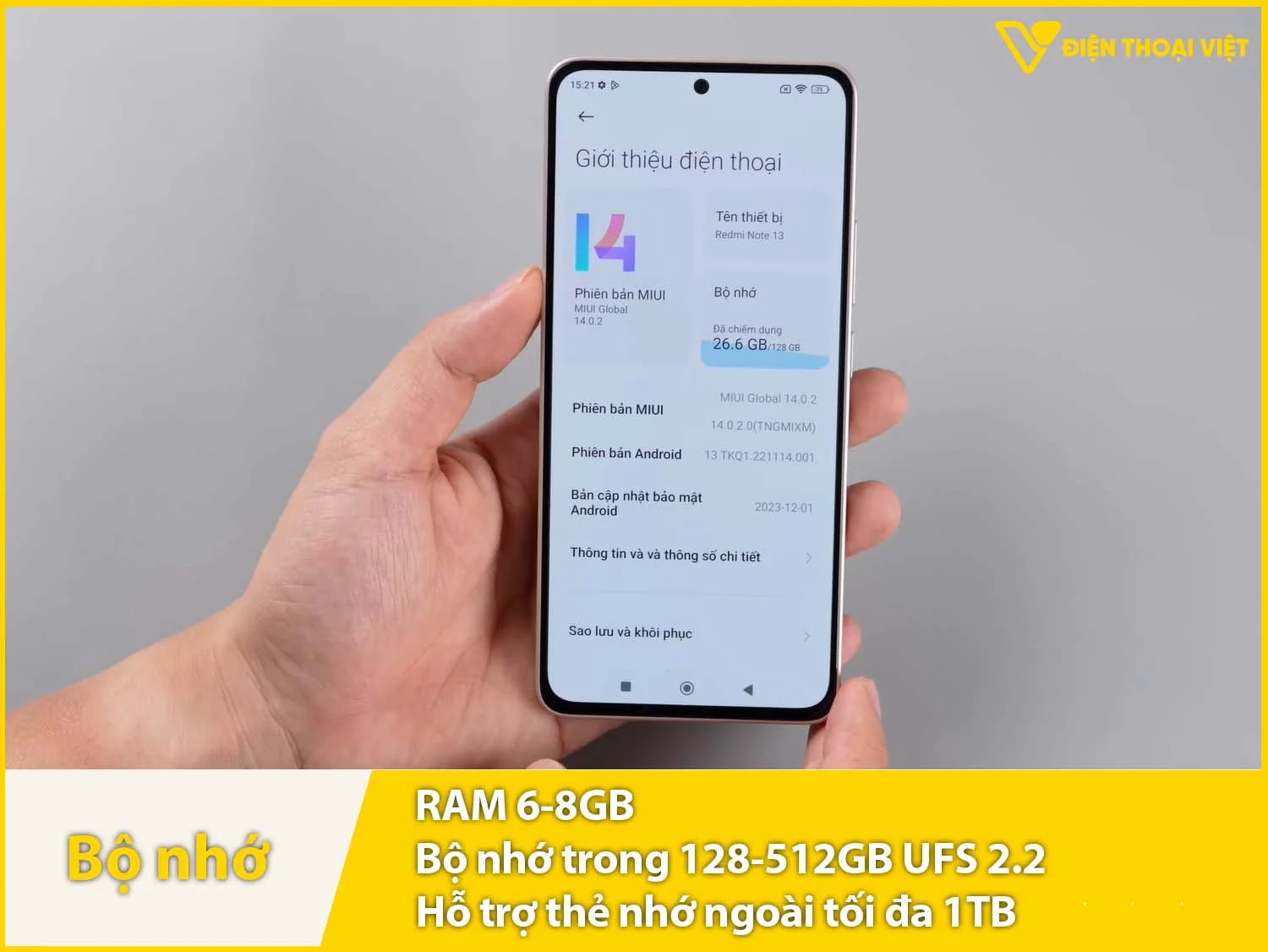 Redmi Note 13 có RAM 6-8GB và ROM 128-512GB