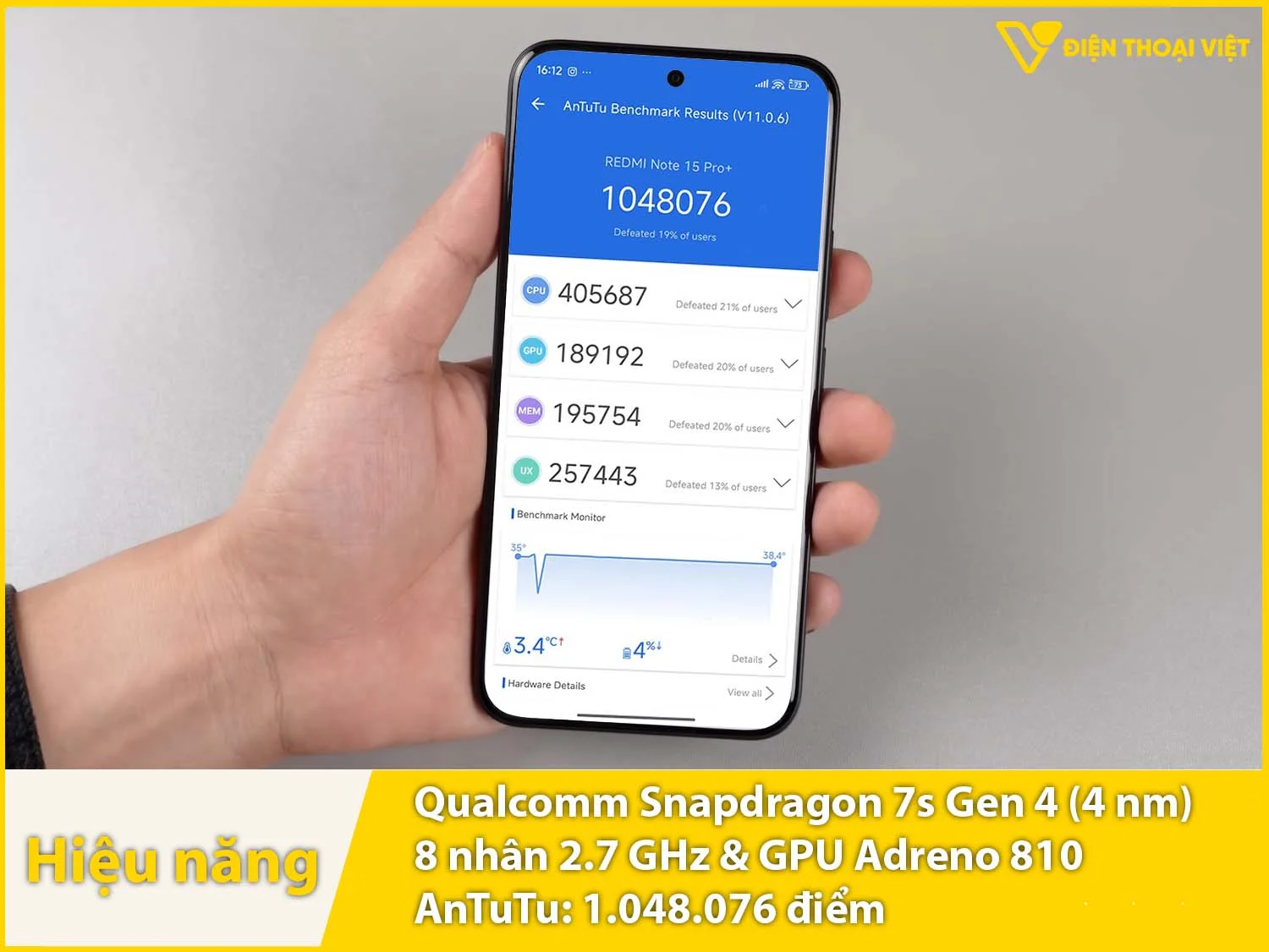 Hiệu năng Snapdragon 7s Gen 4 trên REDMI Note 15 Pro Plus