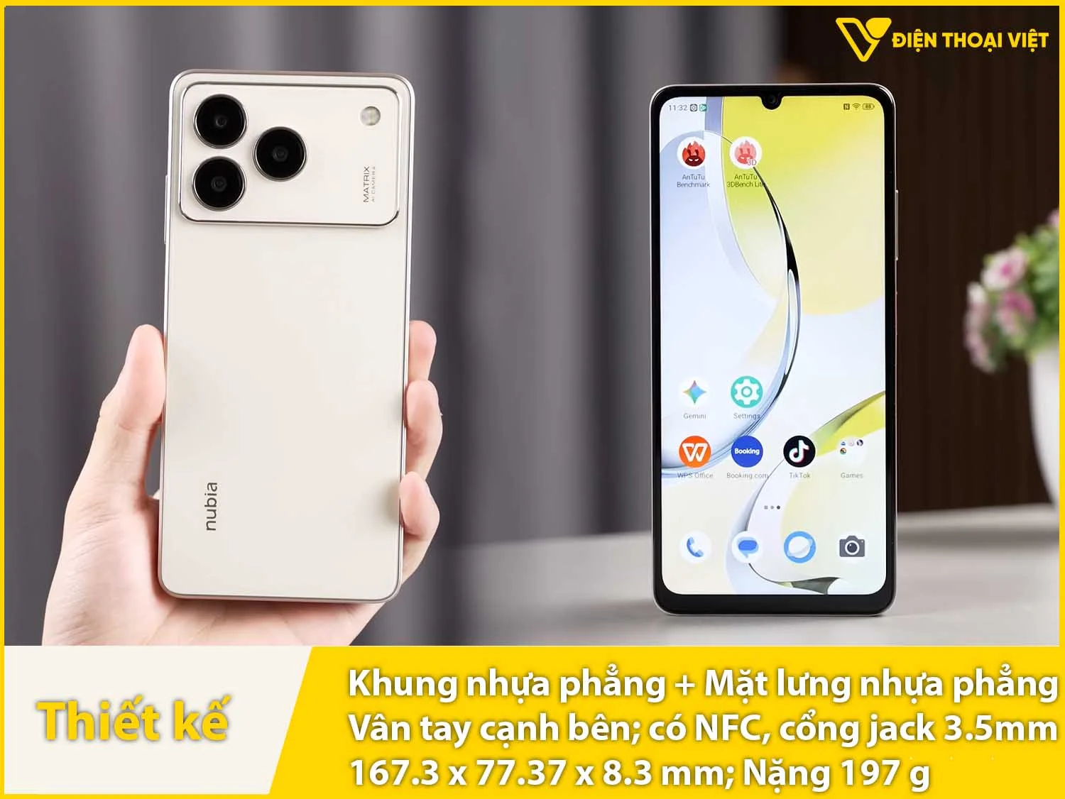Thiết kế vuông vức & Khung và mặt lưng nhựa