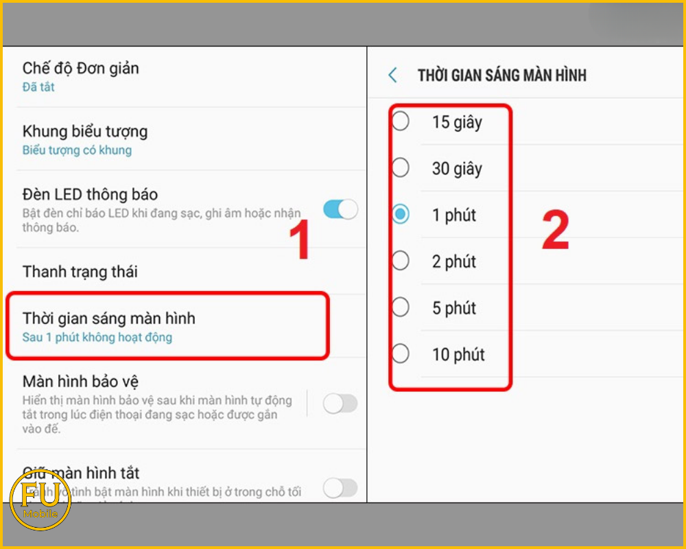 Cài đặt thời gian chờ màn hình ngắn