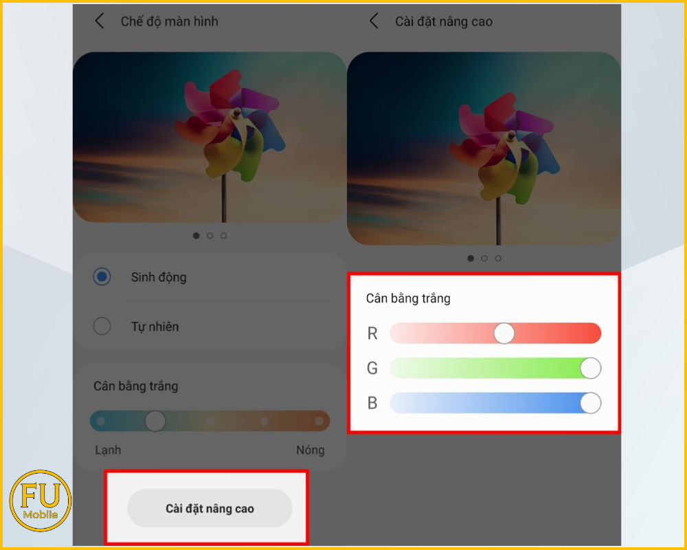 Chỉnh màu trong Cài đặt